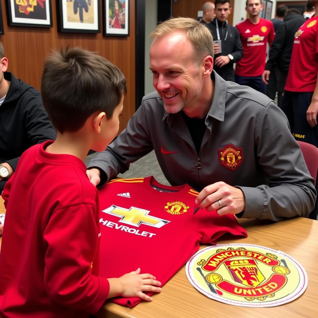 Haaland signing a Manchester United shirt