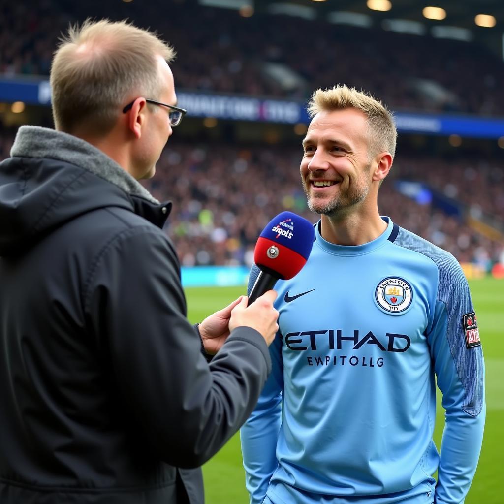 Haaland being interviewed by Sky Sports after a Man City match