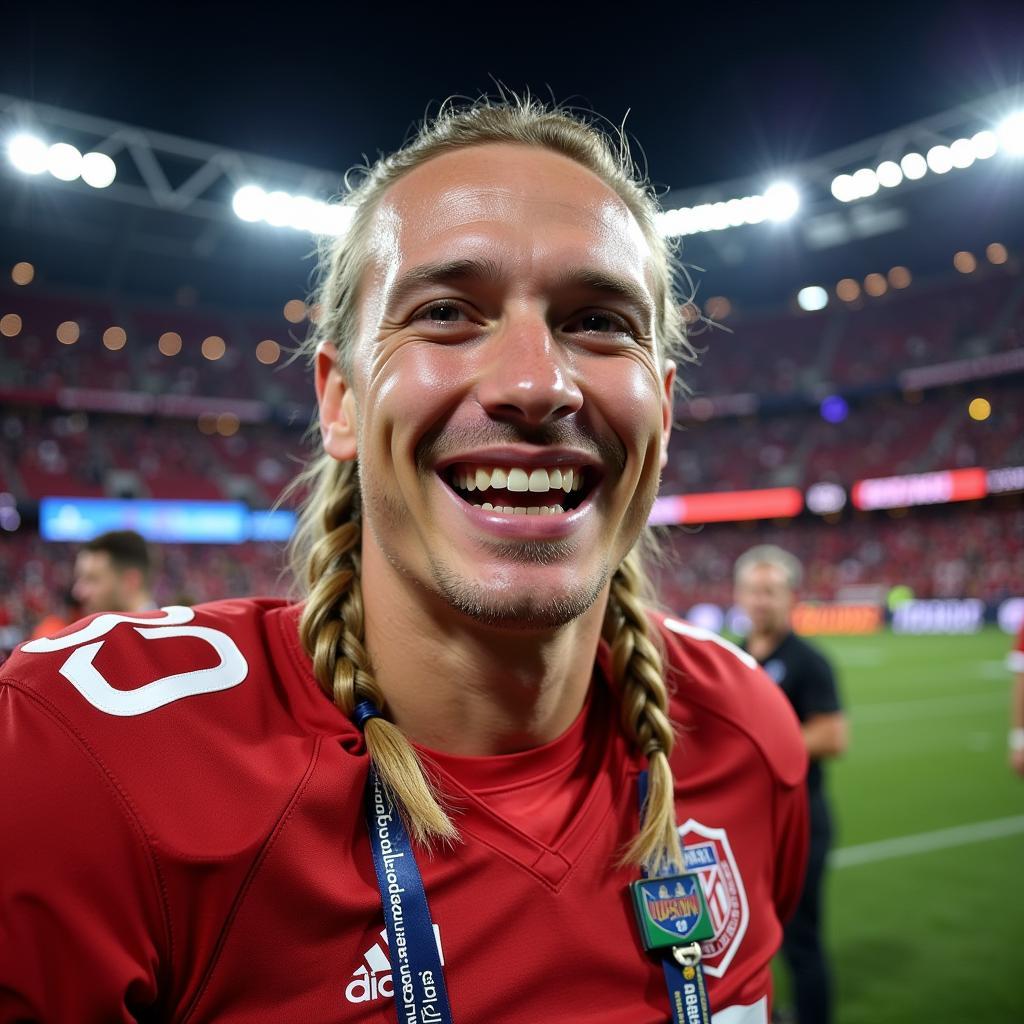 Erling Haaland smiling after a match.