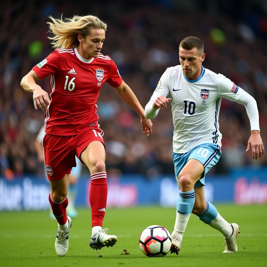 Erling Haaland demonstrating his speed, strength, and power on the football pitch