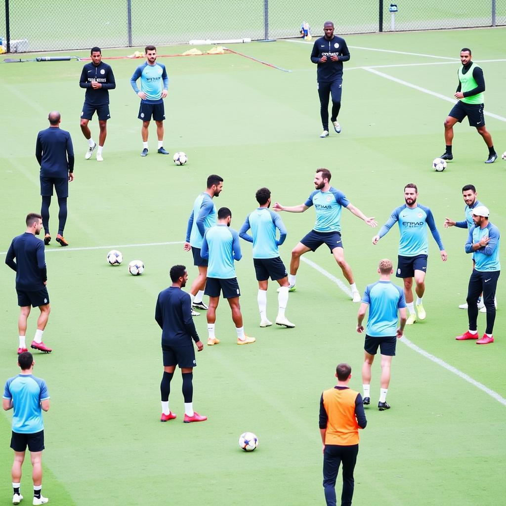 Haaland participating in tactical drills with his Man City teammates