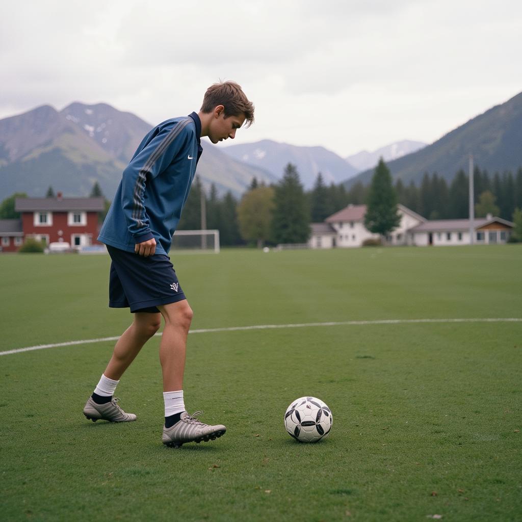 Haaland training in Bryne, Norway during his youth.