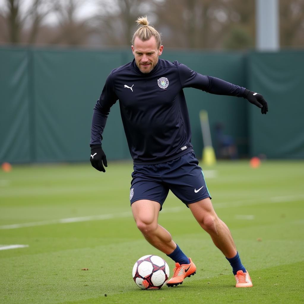 Haaland practicing drills