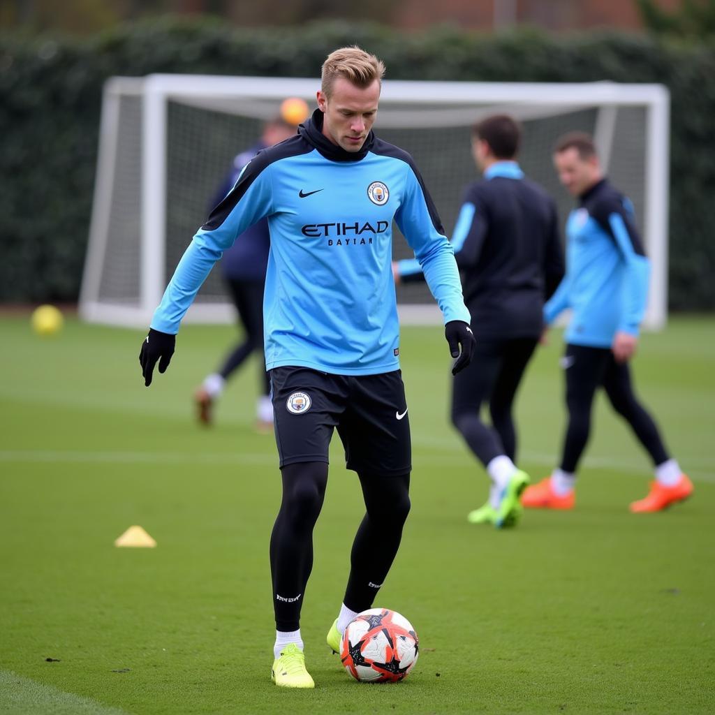 Erling Haaland training at the Manchester City training ground.