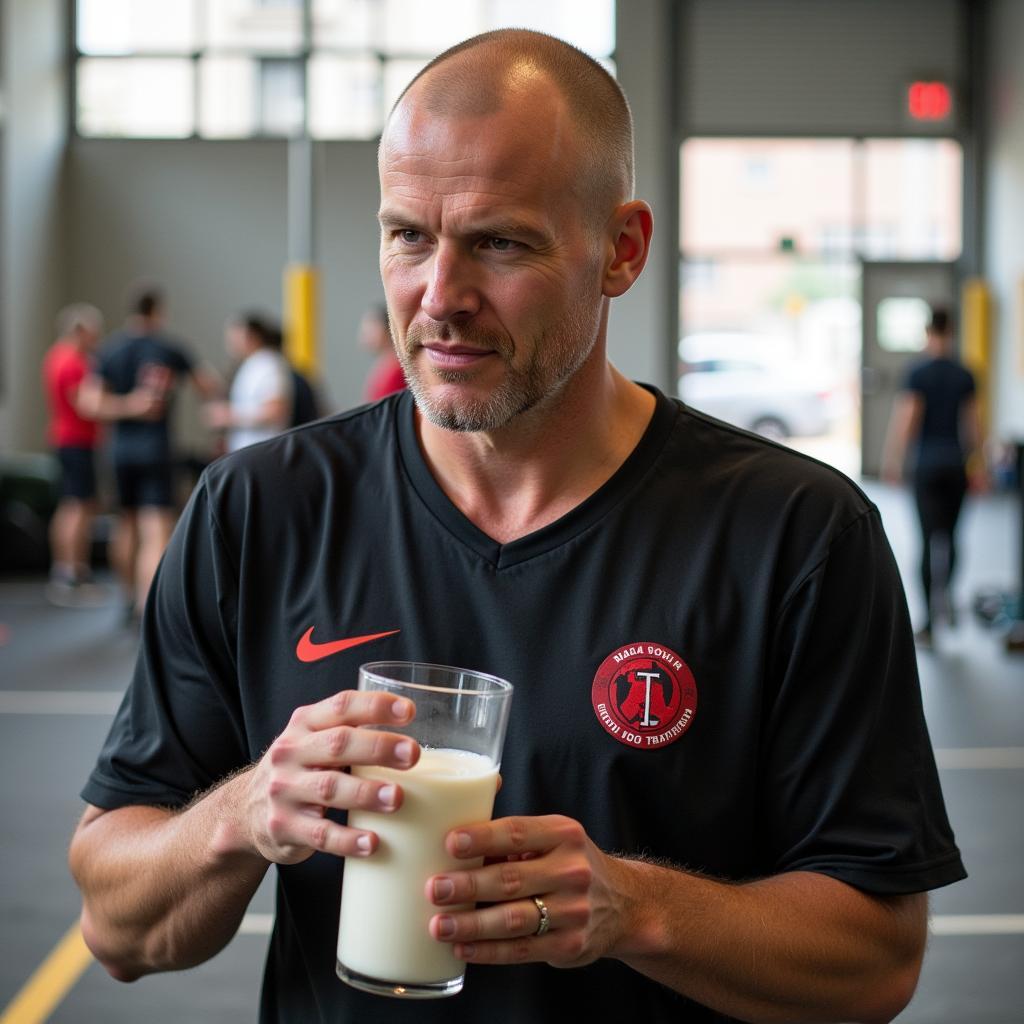 Erling Haaland training hard on the ground, fueled by a healthy diet including milk