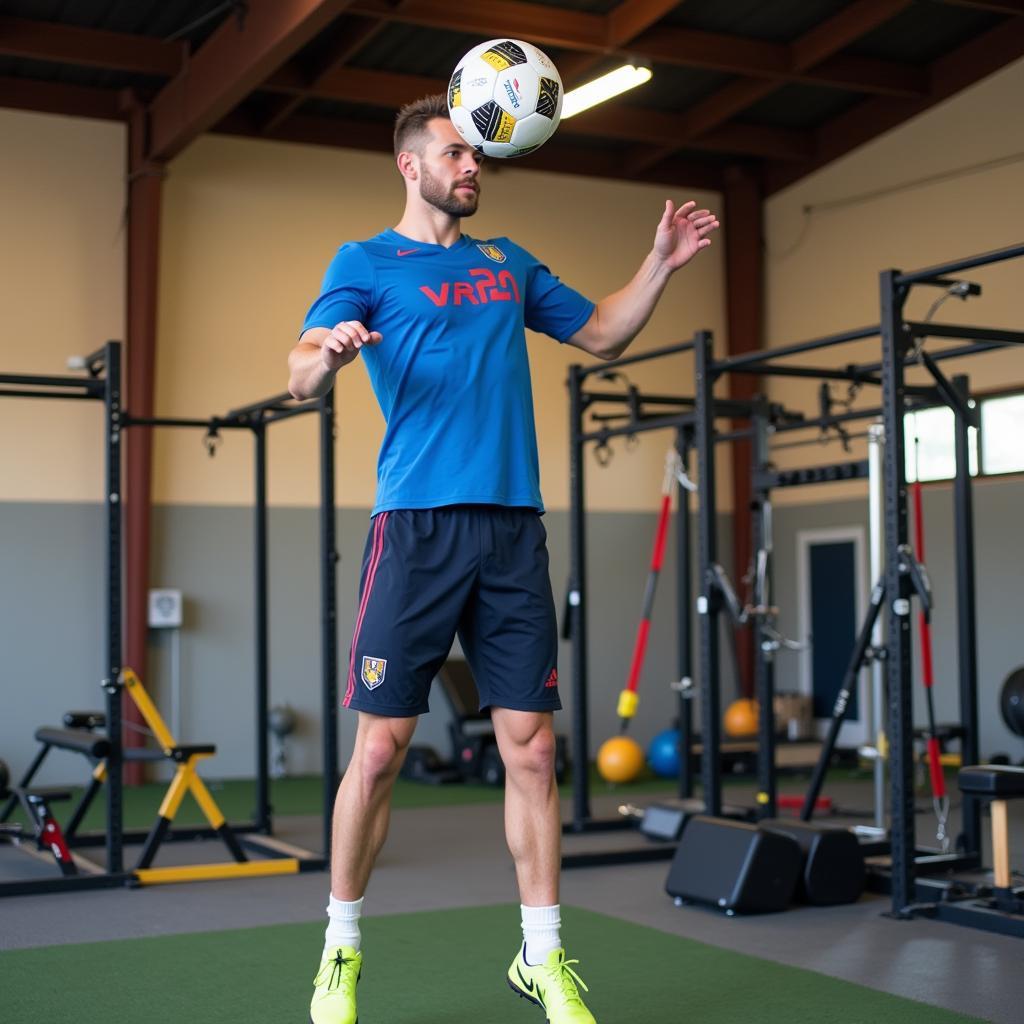 Haaland practicing headers in the gym