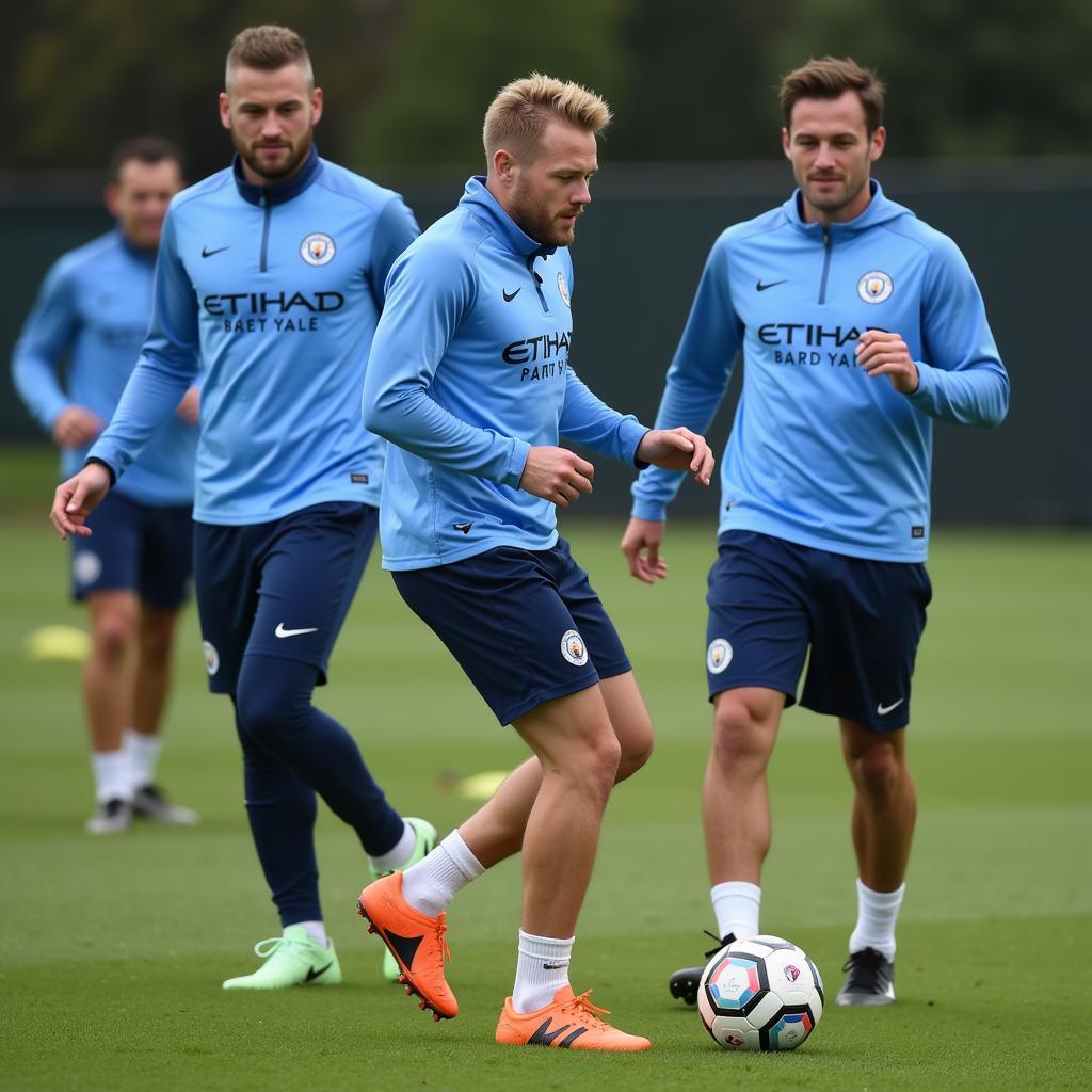 Erling Haaland training with Man City teammates