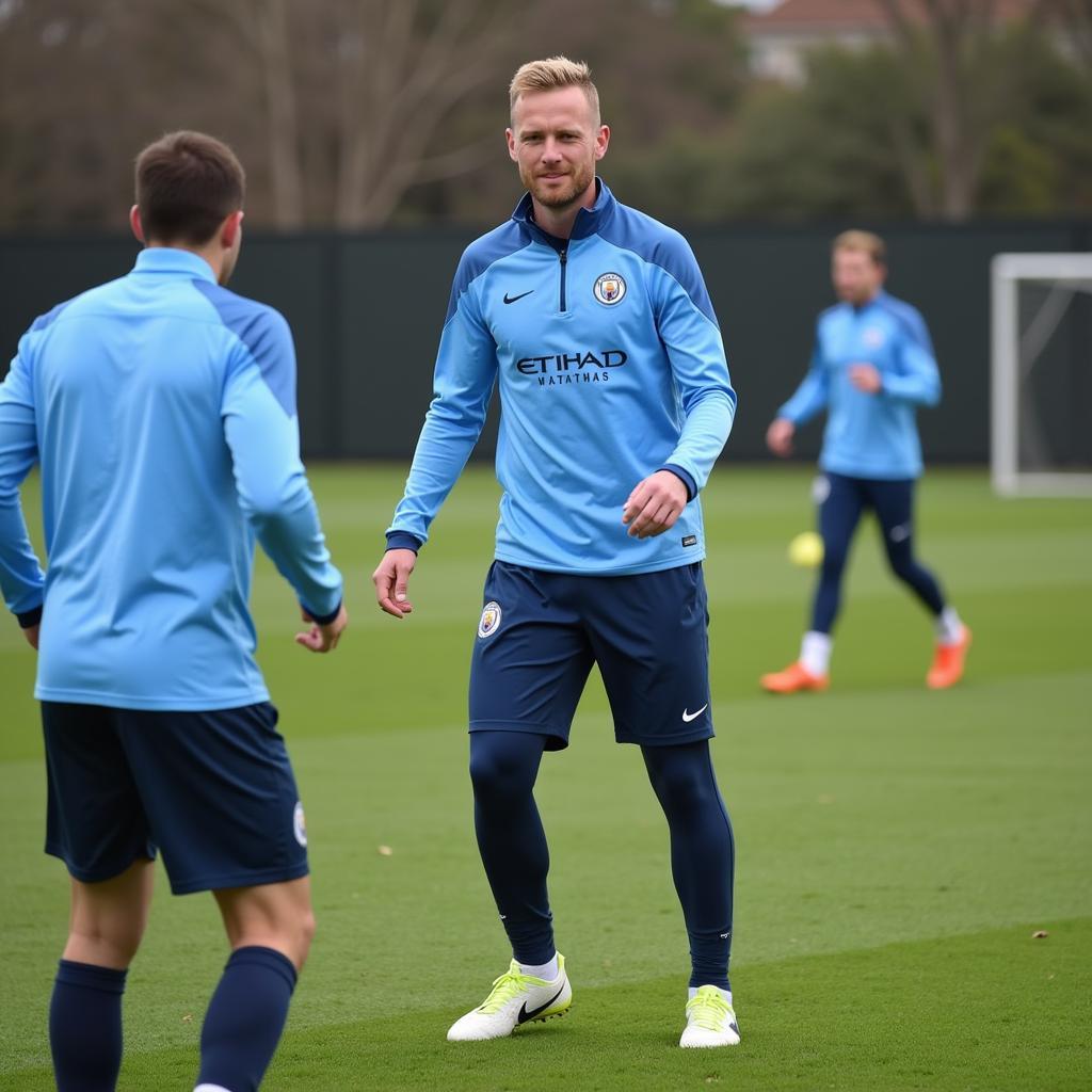 Erling Haaland training with Manchester City teammates