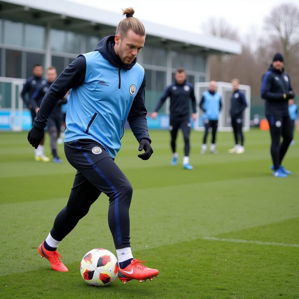 Erling Haaland training at Manchester City's facilities