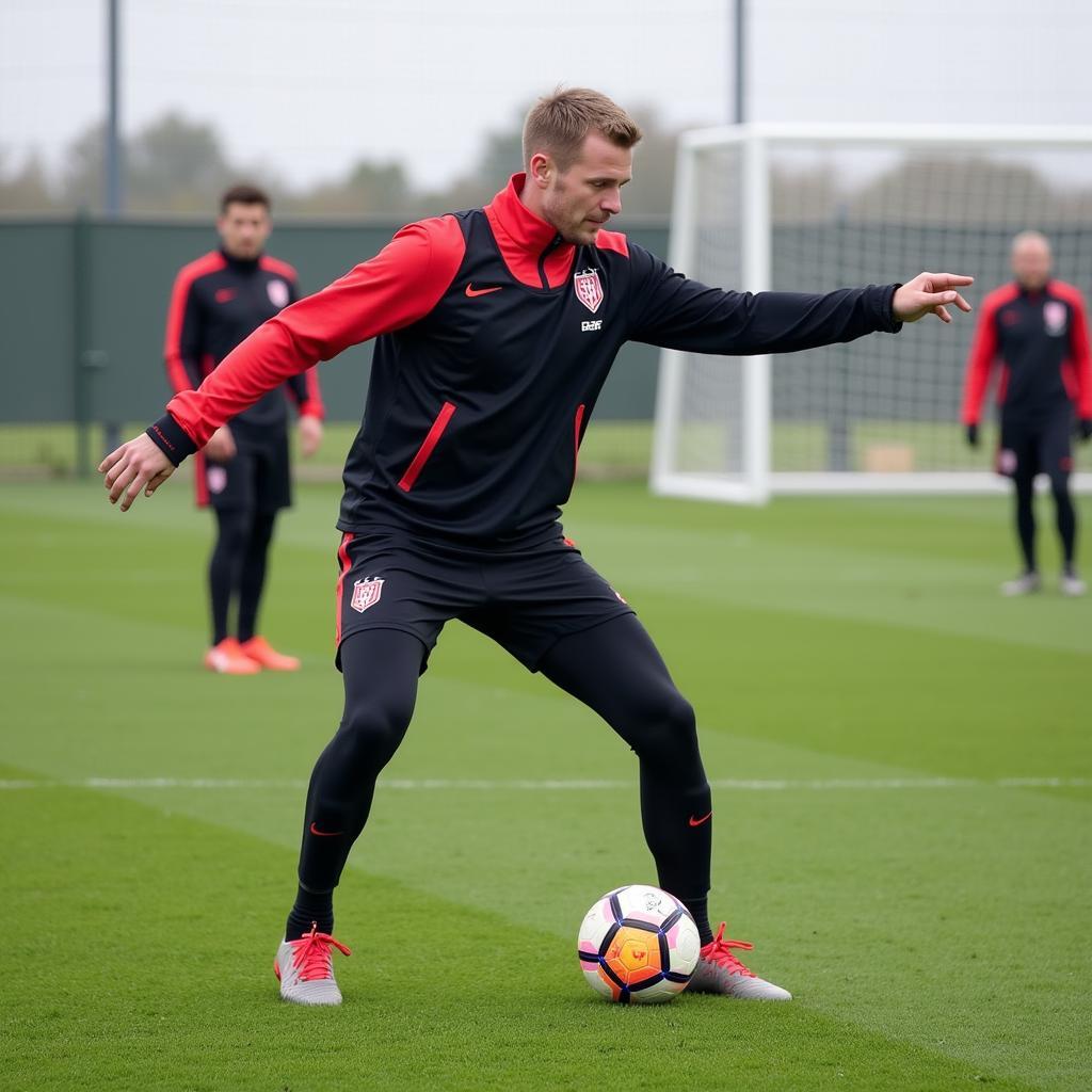 Haaland practicing his finishing skills during a training session