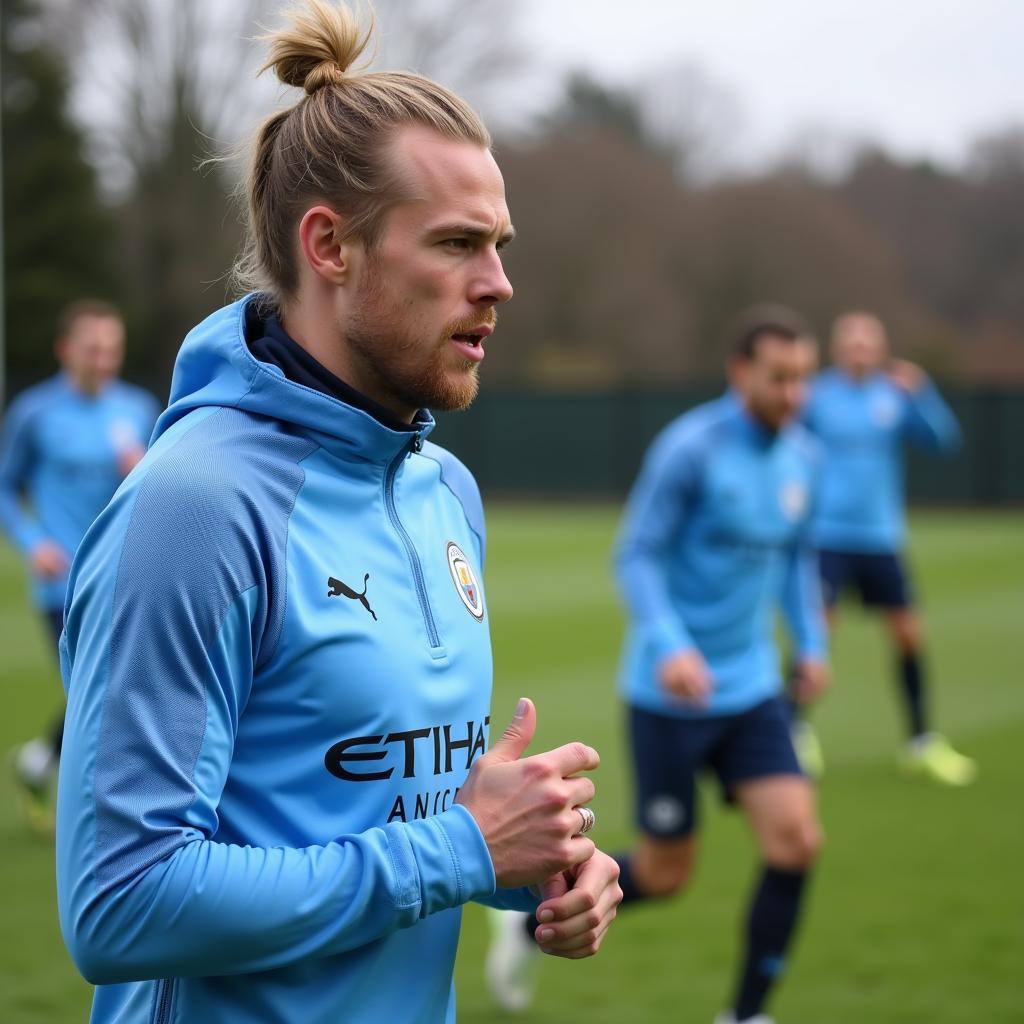 Erling Haaland in a training session with Manchester City