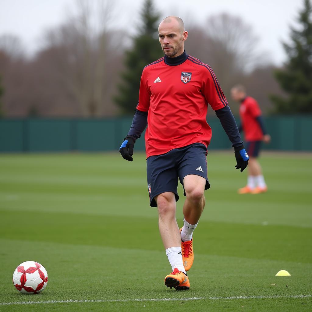 Haaland practicing with both feet during a training session.