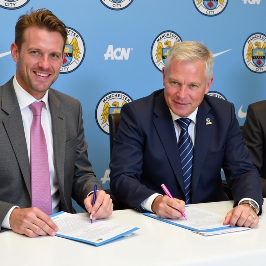 Erling Haaland signing his contract with Manchester City