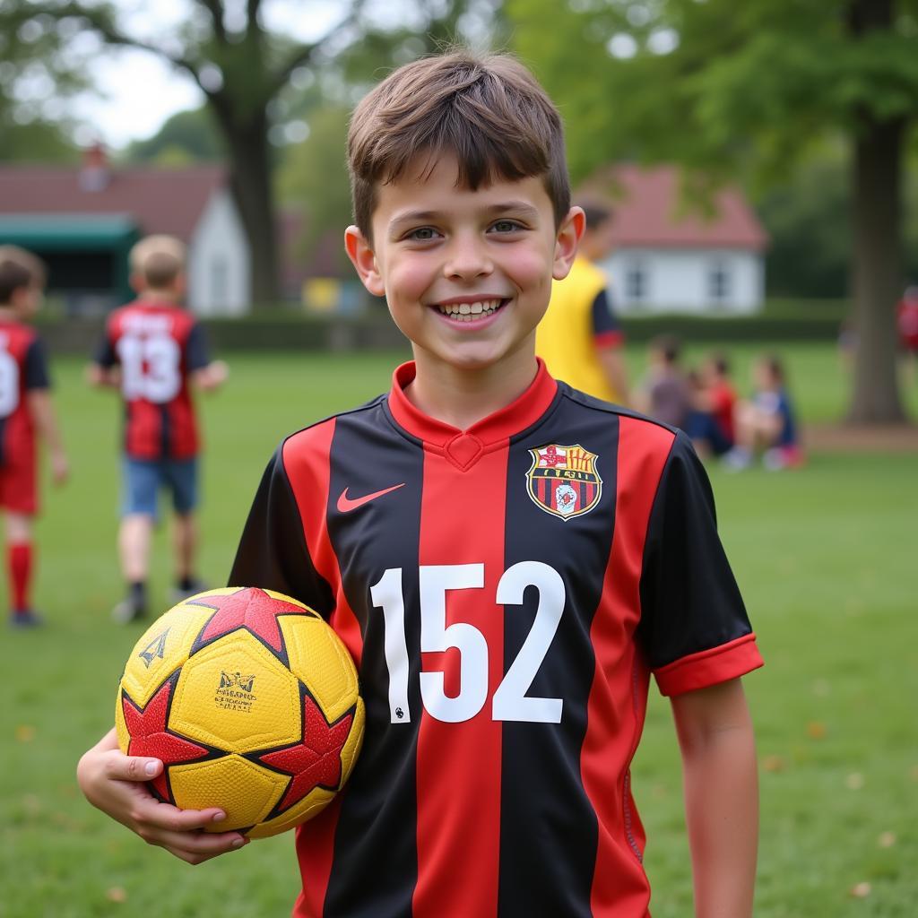 A young fan proudly wearing the Haaland Trikot 152.