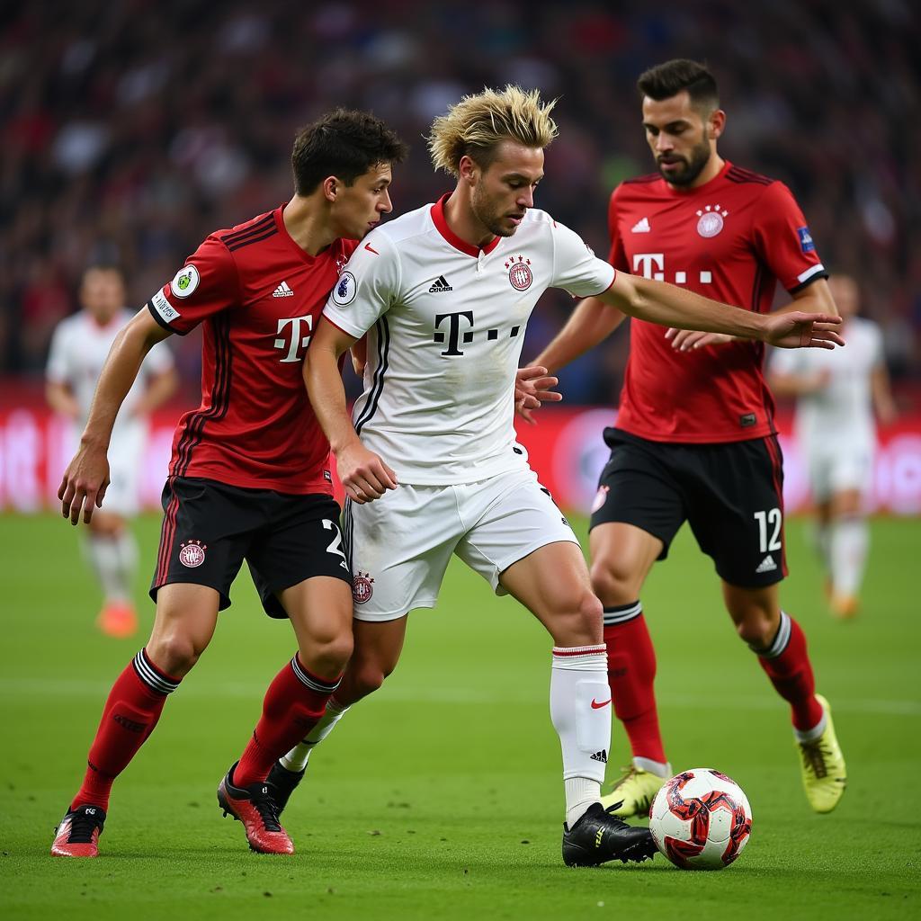 Haaland battling against Bayern defenders