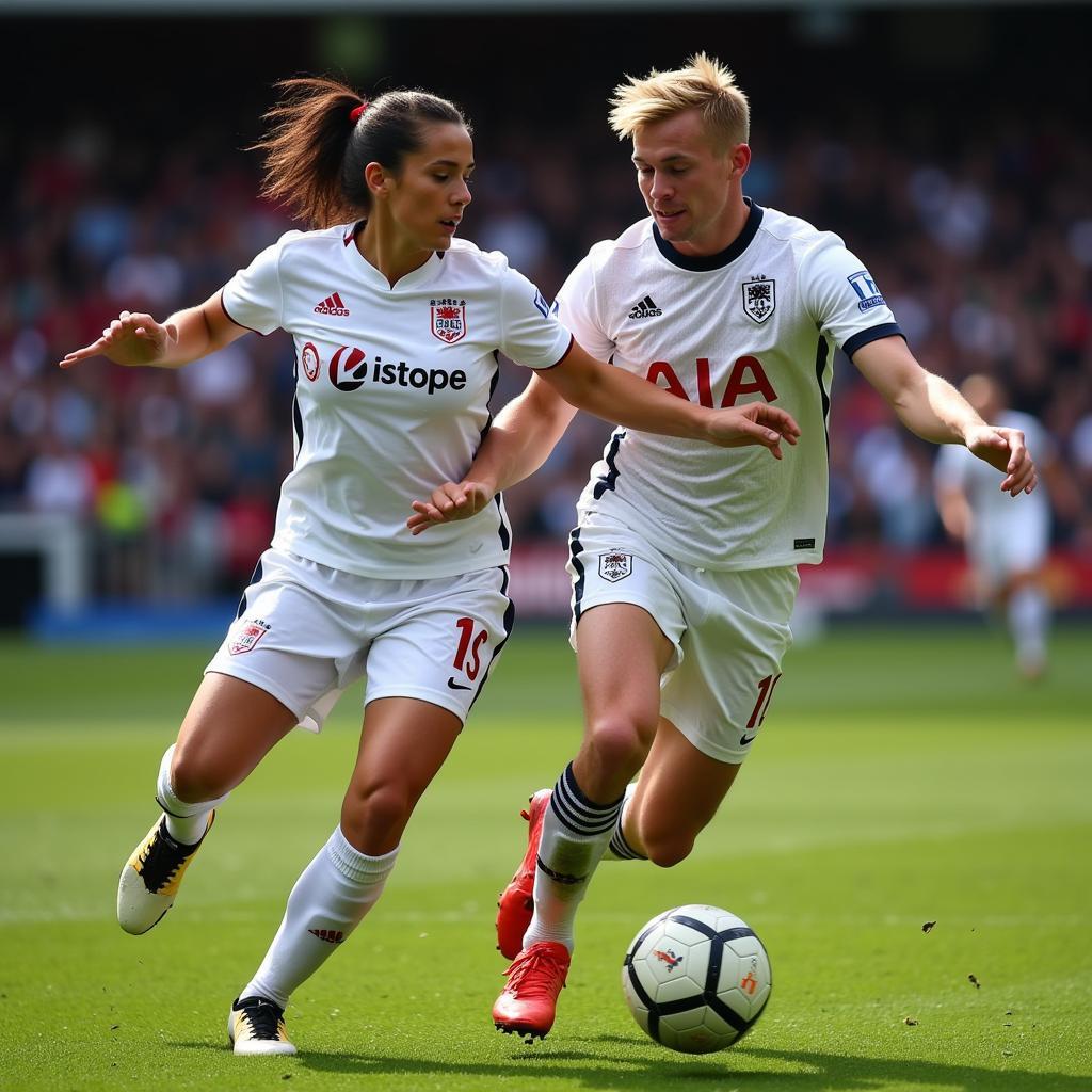 Haaland and Ben White battling for possession