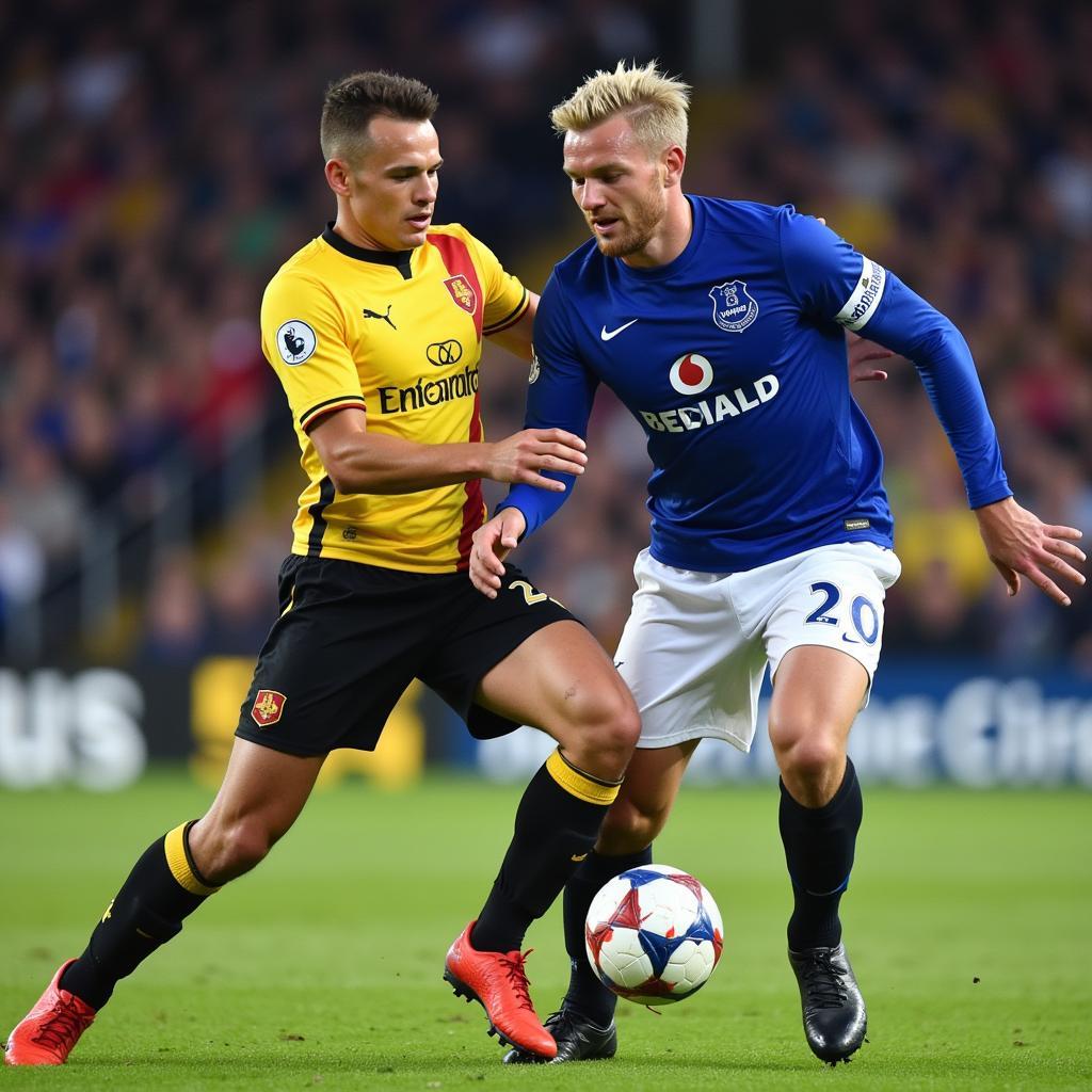 Haaland battling Everton's defense