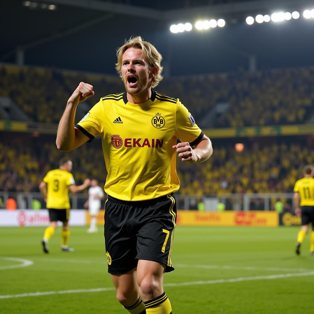 Haaland celebrates a goal against Hertha Berlin