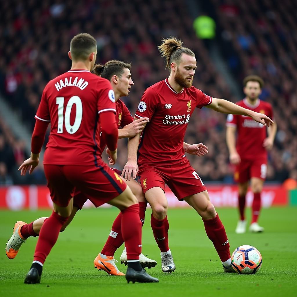 Haaland battling against Liverpool's defense