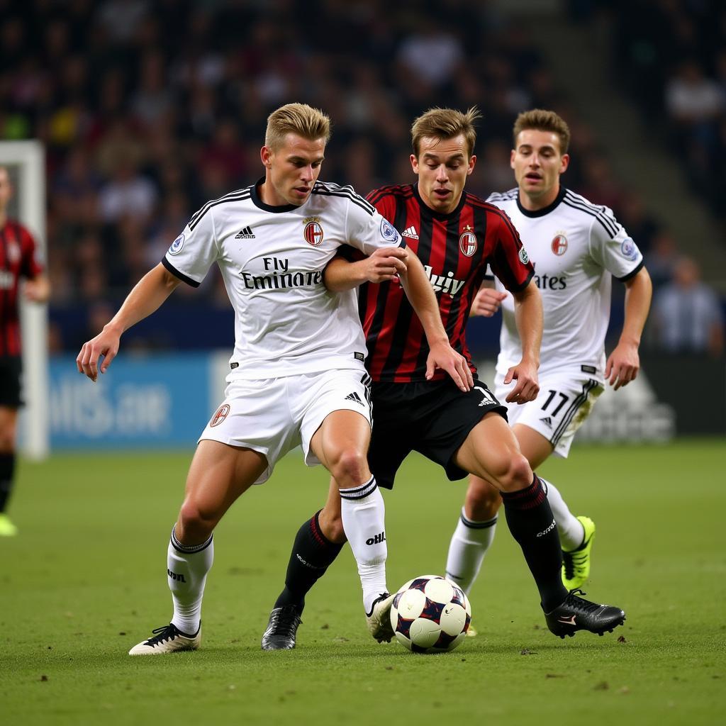 Haaland challenging Milan defenders