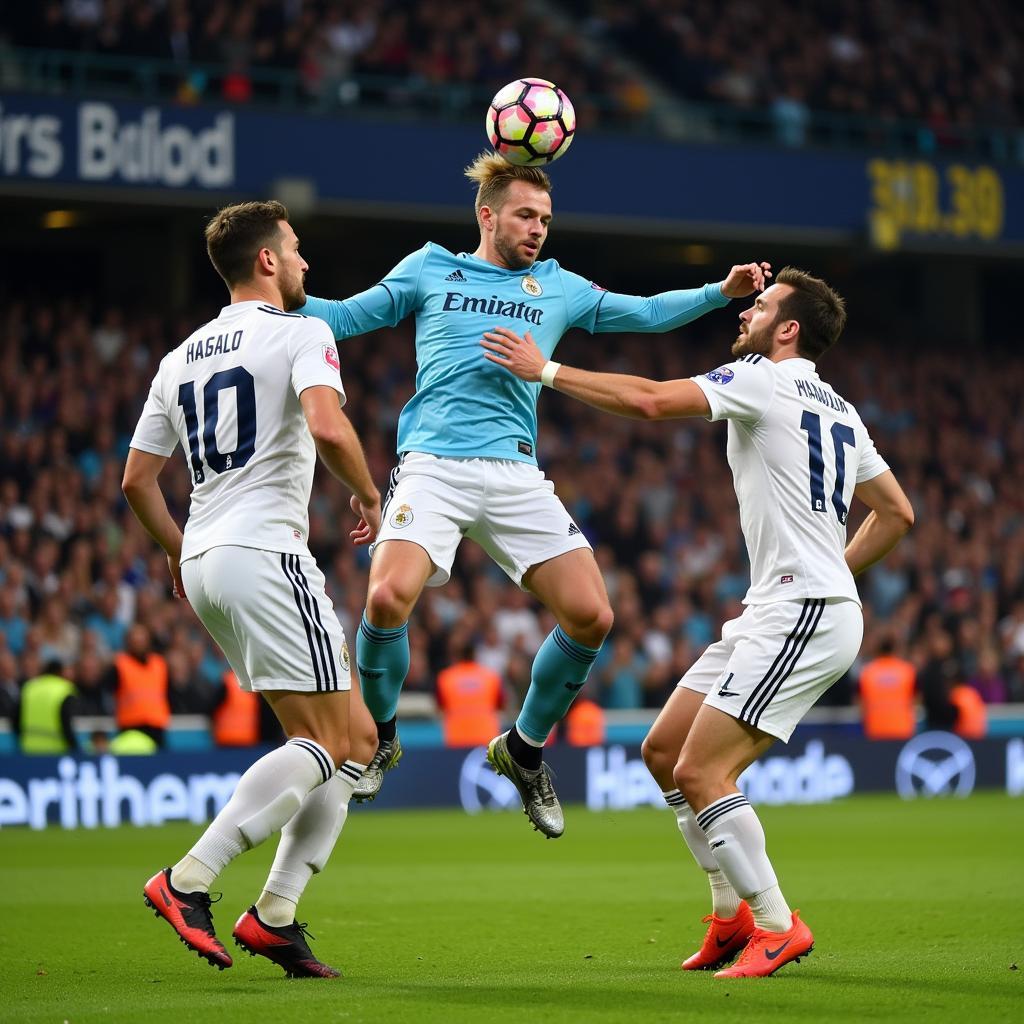 Haaland battling against Real Madrid defenders