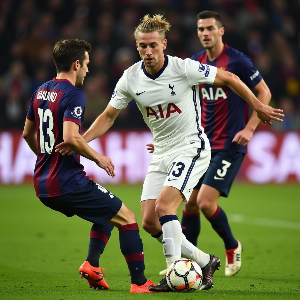 Haaland battling Tottenham's defense