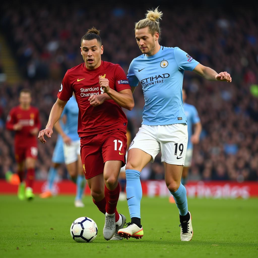 Erling Haaland battling Virgil van Dijk at Anfield