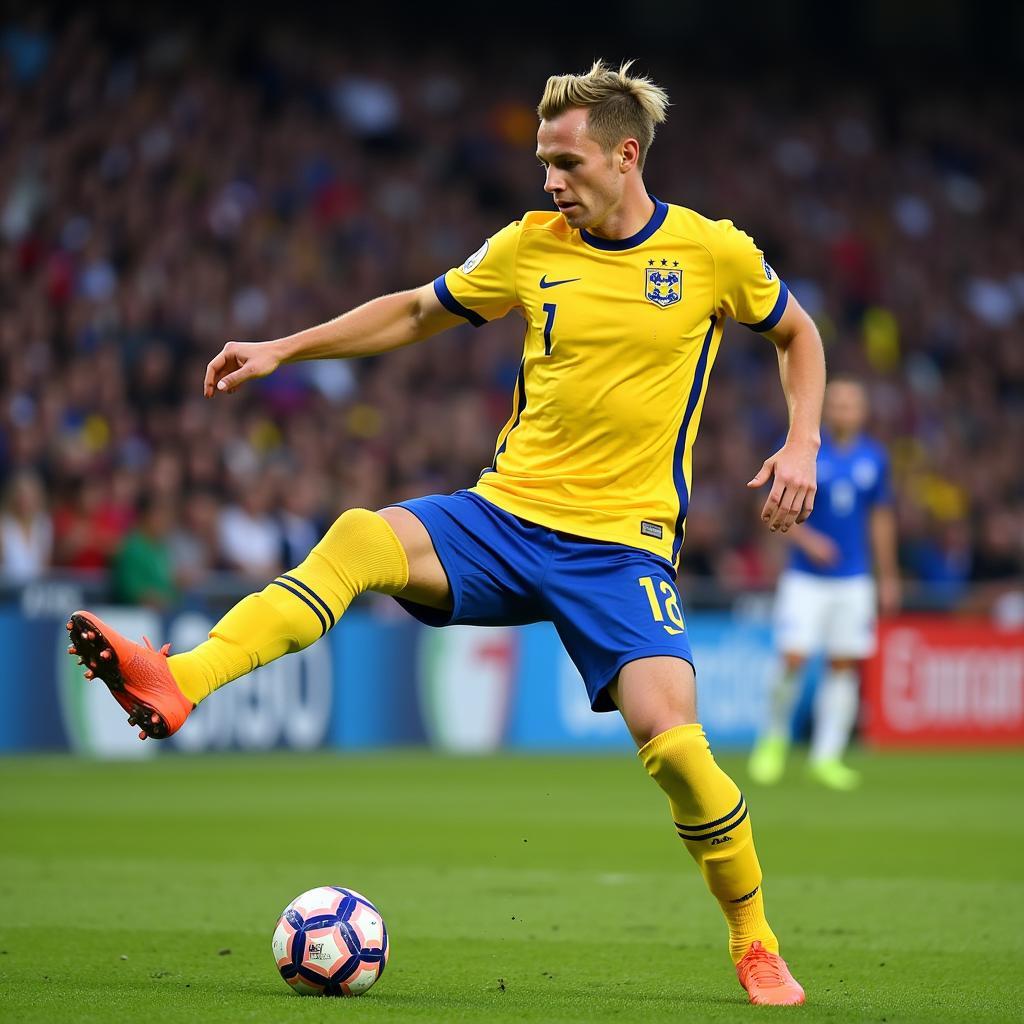 Erling Haaland wearing his Nike boots in a match, demonstrating agility and speed.