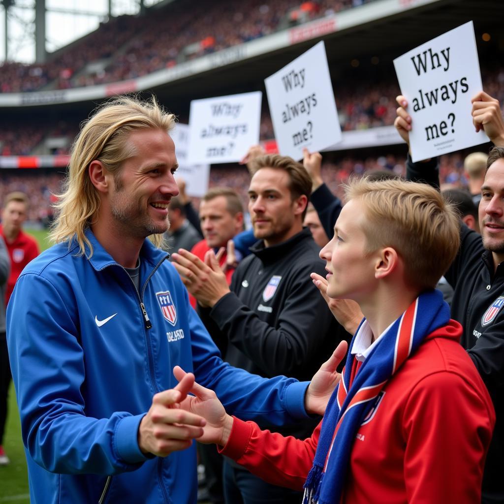 Erling Haaland and Fans with Why Always Me Signs