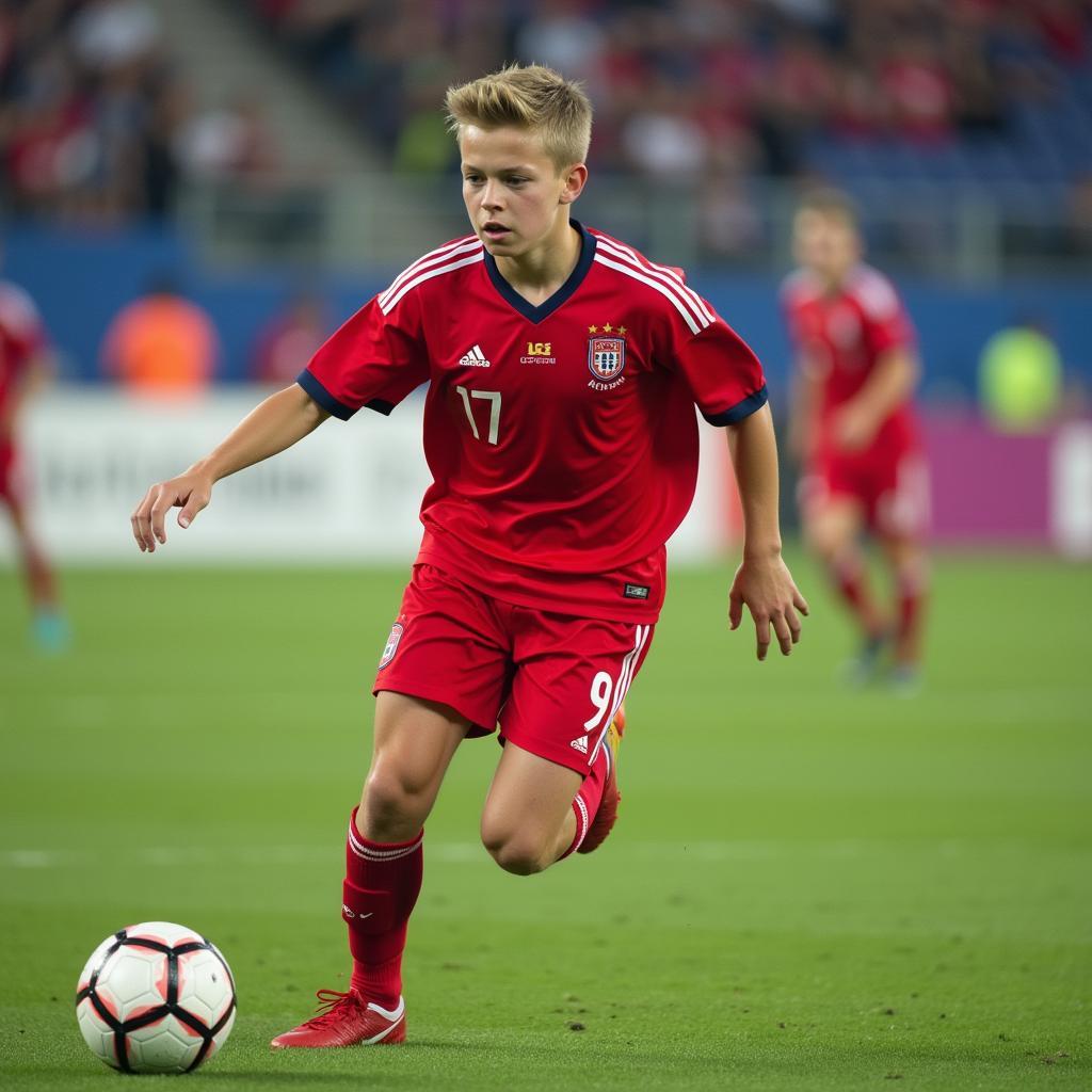 Haaland playing for the Norway youth team