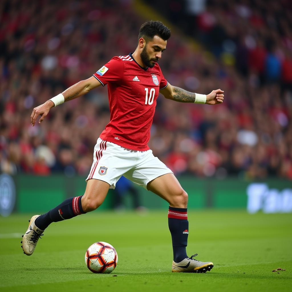 Hakan Calhanoglu lining up to take a free-kick, demonstrating his precision and technique.