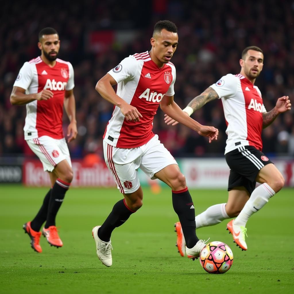 Hakim Ziyech Dribbling Past Opponents in an Ajax Jersey