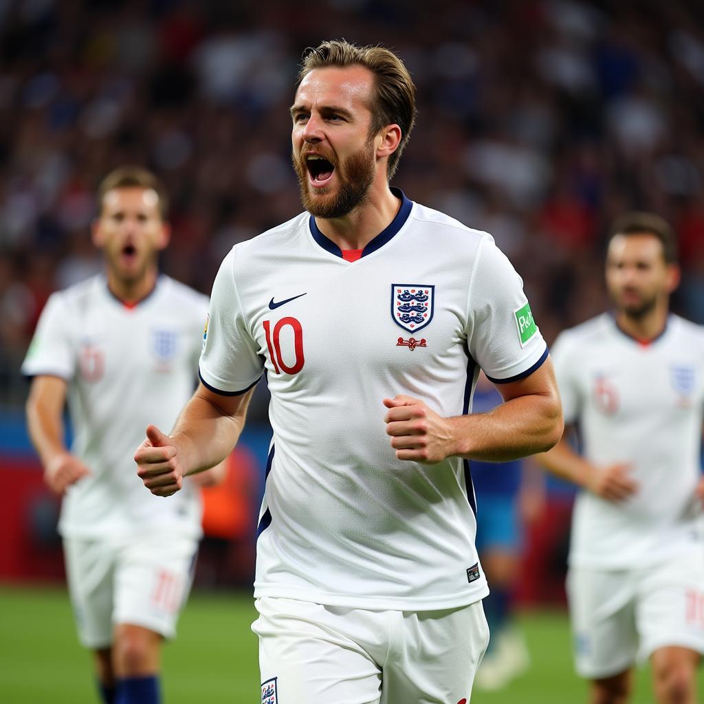 Harry Kane celebrates after scoring a goal in the 2018 World Cup.