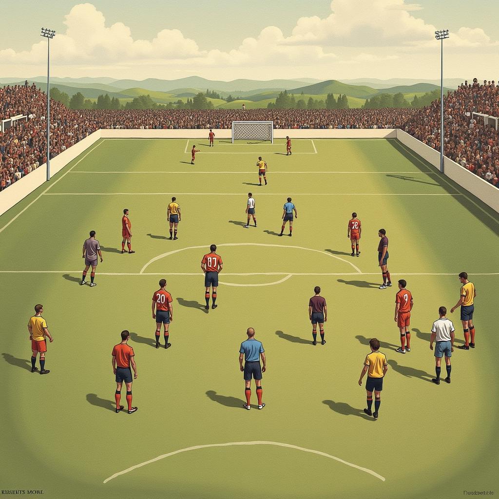 Historical Football Match Depicting Eleven Players Per Side