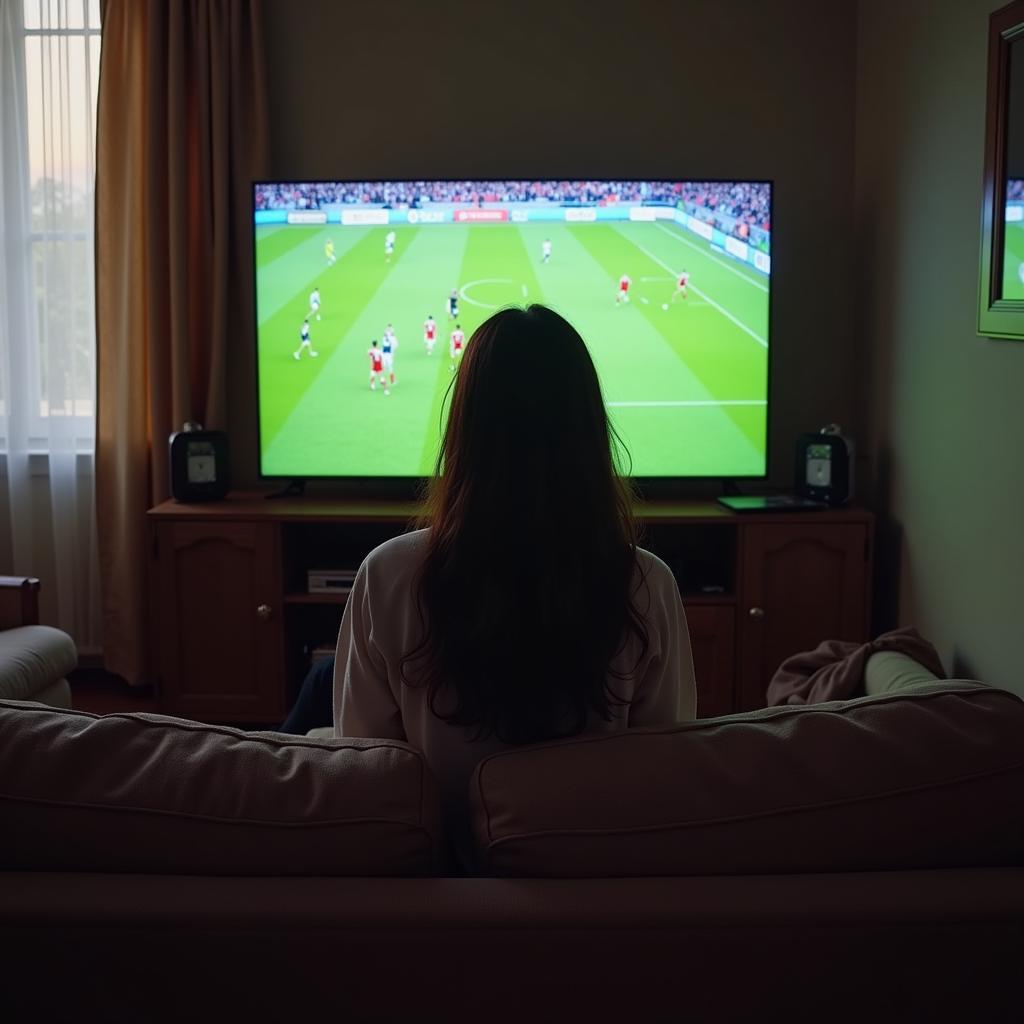 Hoa Minzy Watching a Football Match on TV