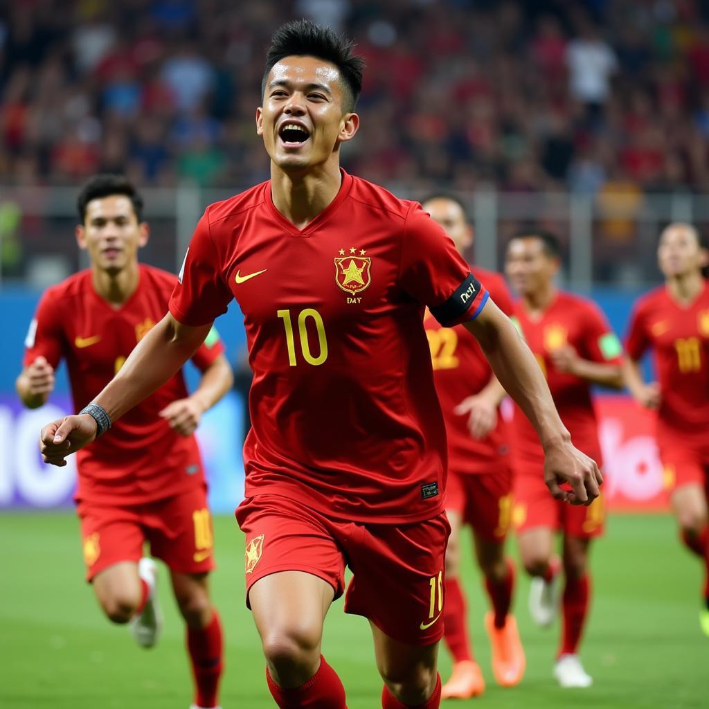 Hong Duy celebrating a goal for the Vietnamese national team