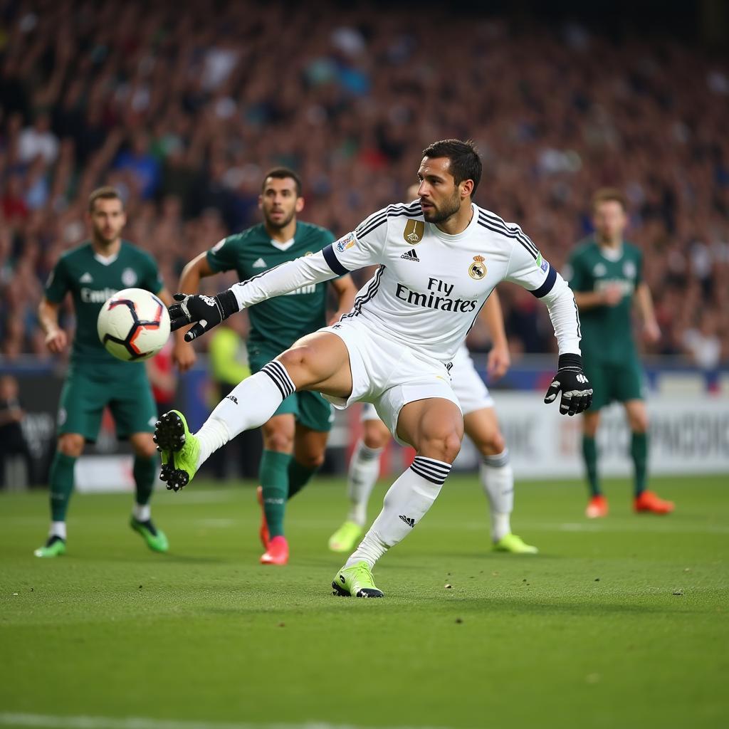 Iker Casillas making a spectacular save for Real Madrid