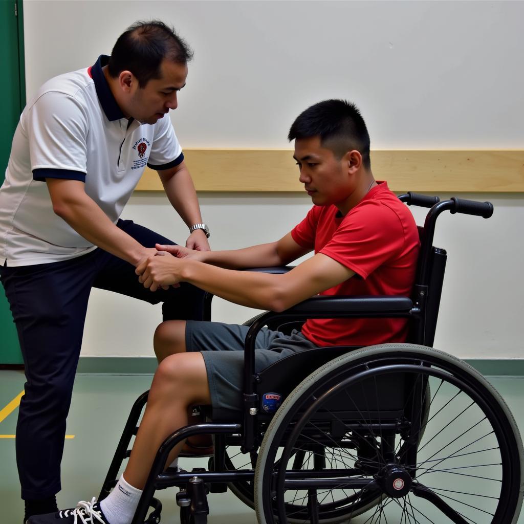 Indonesian Footballer in Wheelchair during Rehabilitation