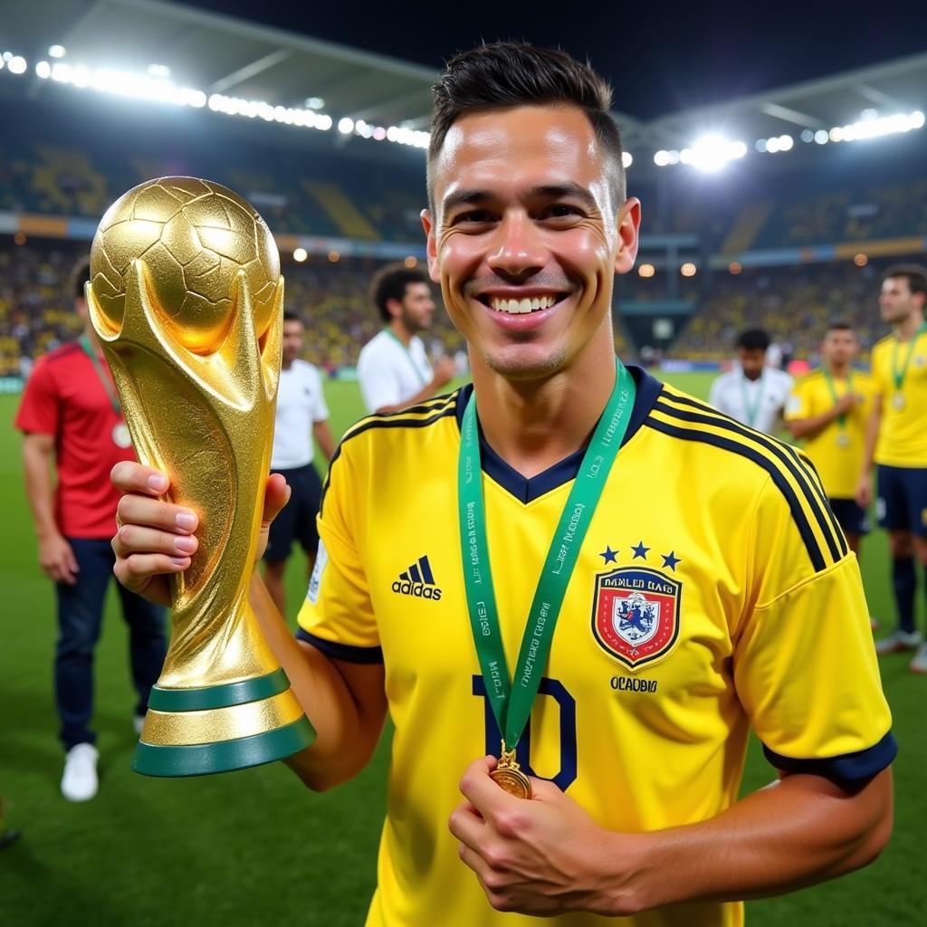 James Rodríguez holding the Golden Boot after the 2014 FIFA World Cup final.