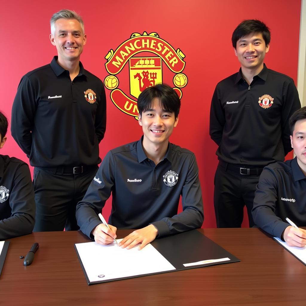 A Japanese Player Signing a Contract with Manchester United