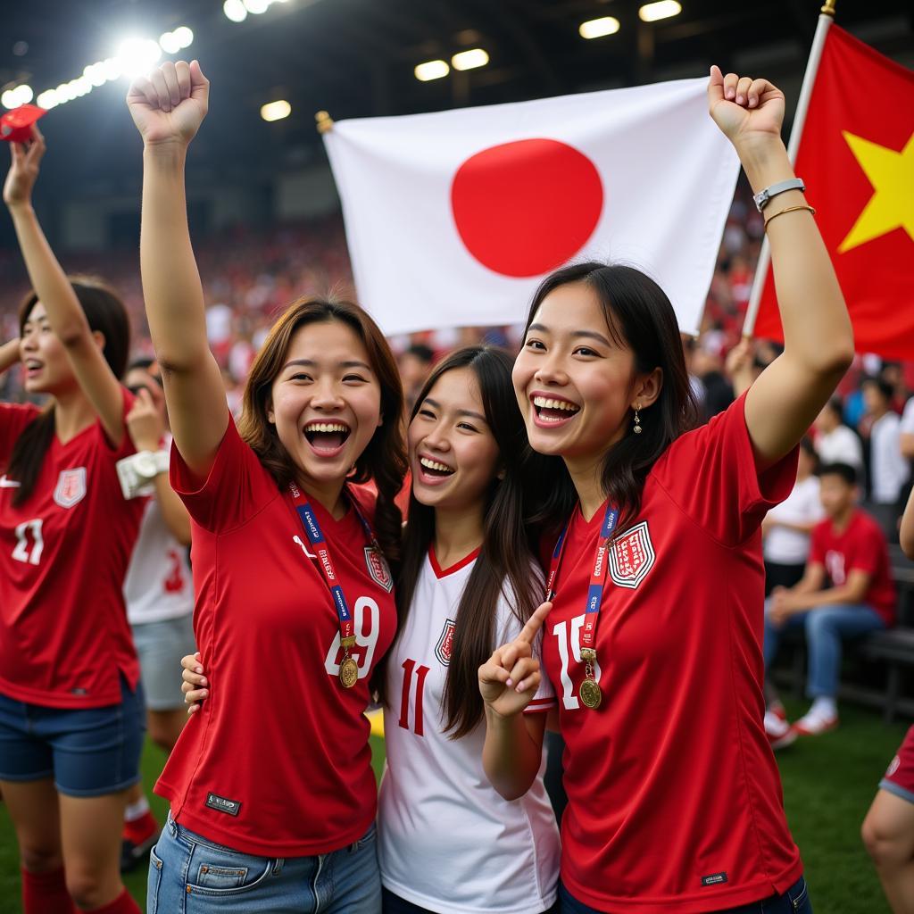 Japanese-Vietnamese Football Fans Celebrating