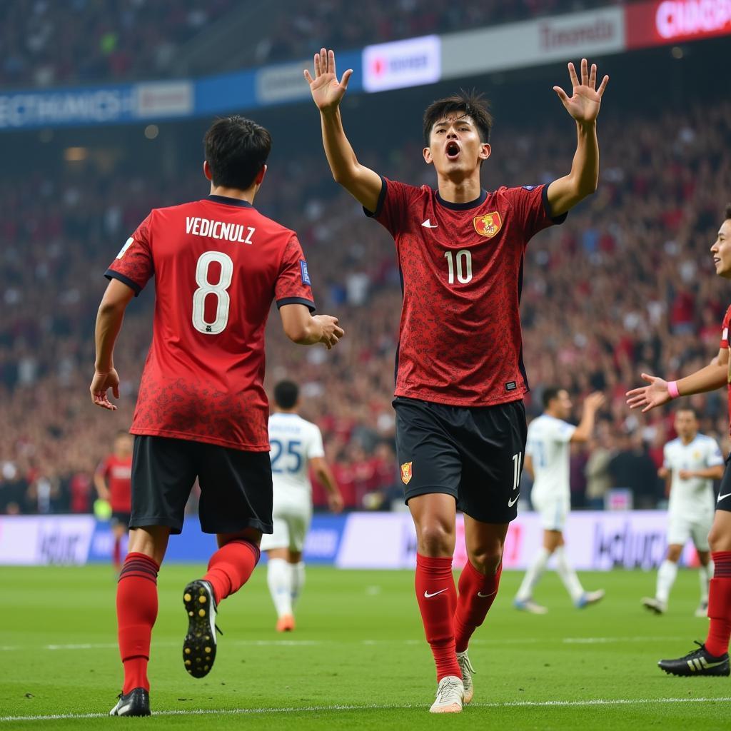 Japanese-Vietnamese Footballer Celebrating a Goal