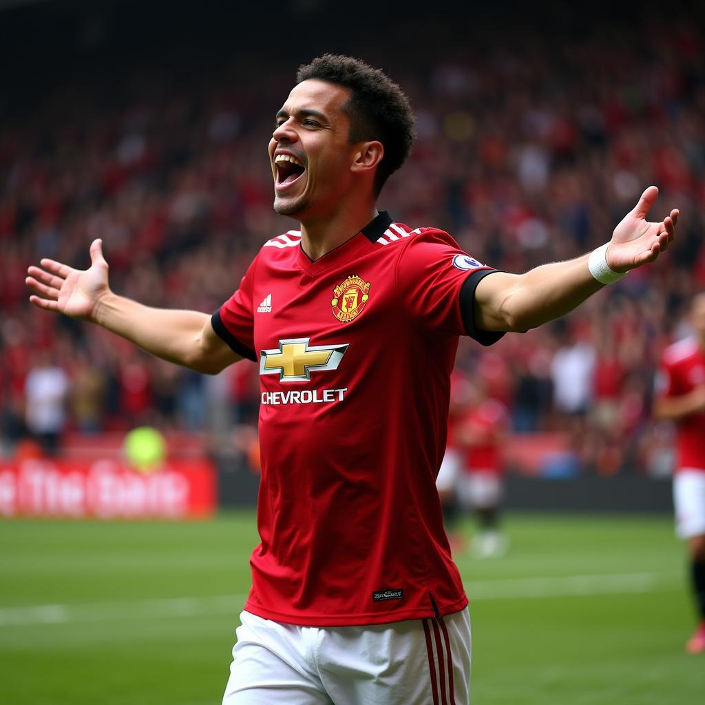 Chicharito celebrates his Manchester United debut goal