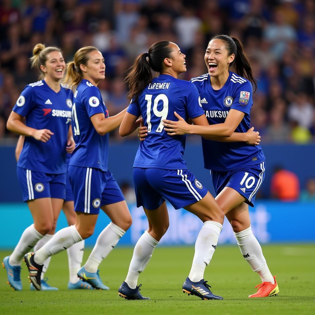 Ji So-yun celebrating a goal for Chelsea FC Women