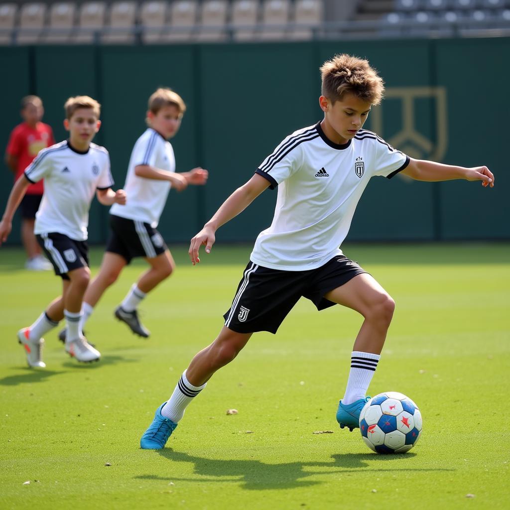 Juventus Youth Training: Young players hone their skills on the training pitch.