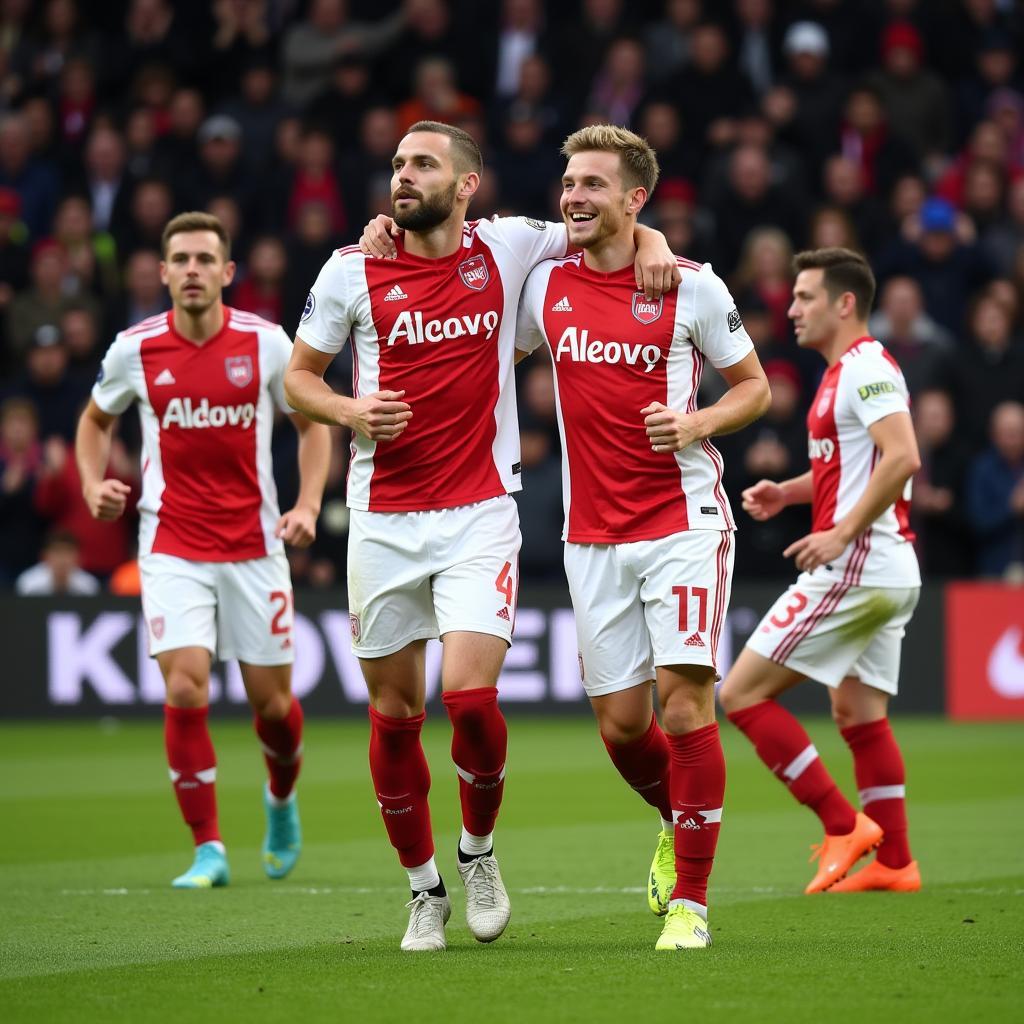 Kasper Dolberg celebrates a goal for Ajax