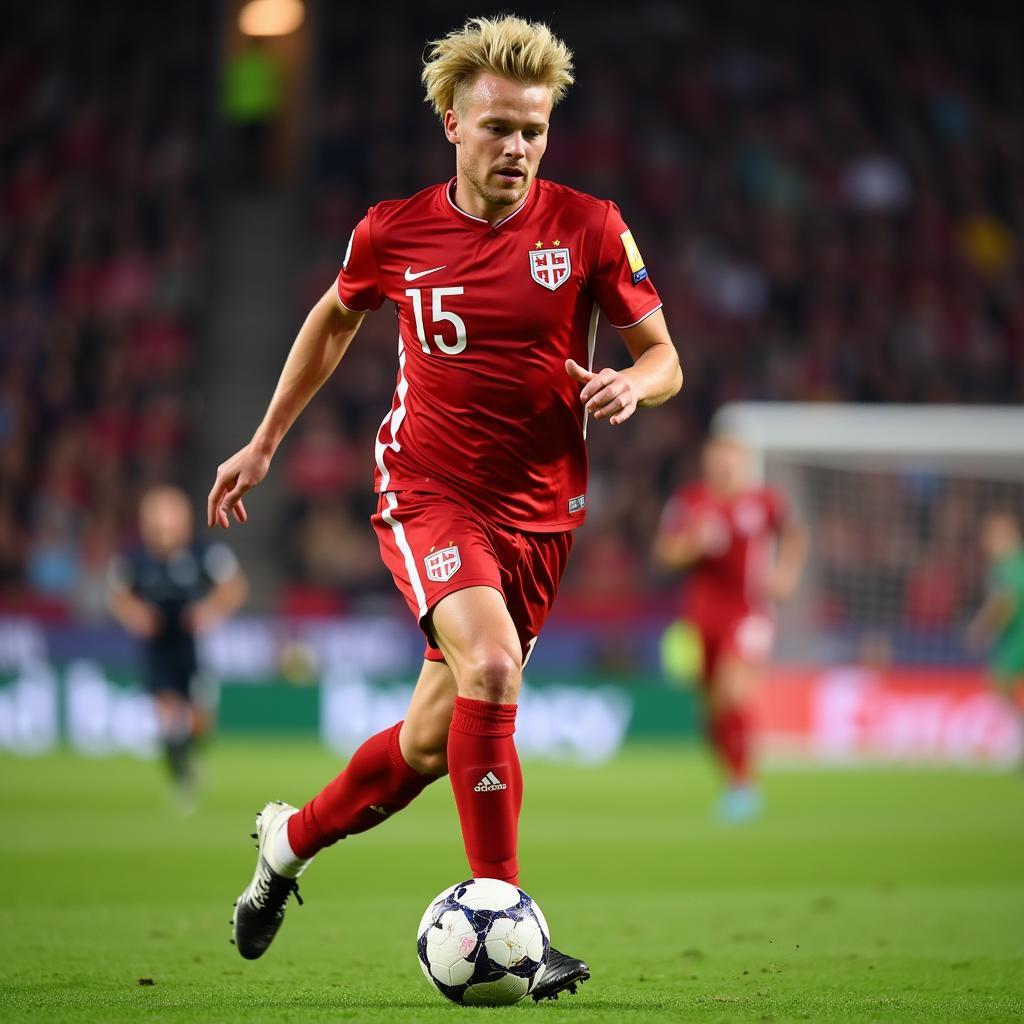 Kasper Dolberg playing for the Denmark National Team