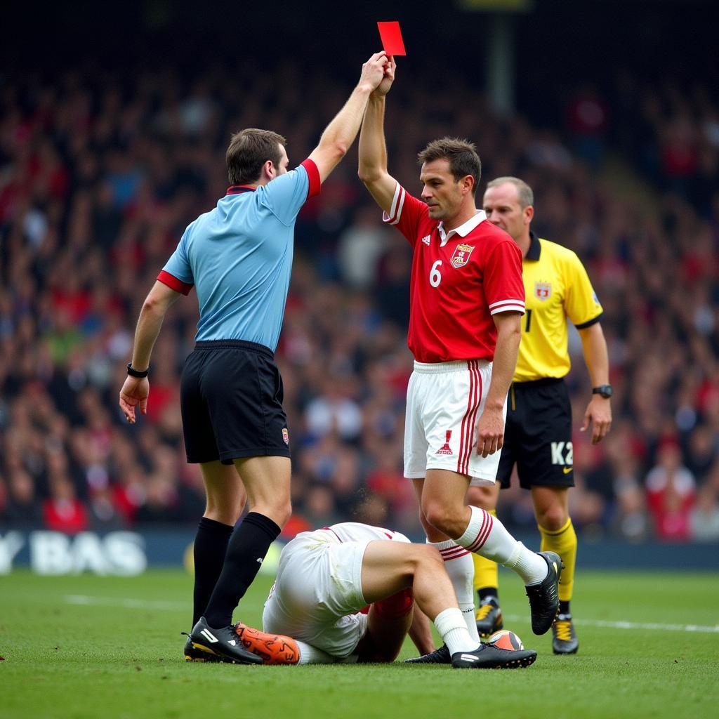 Keane receiving a red card