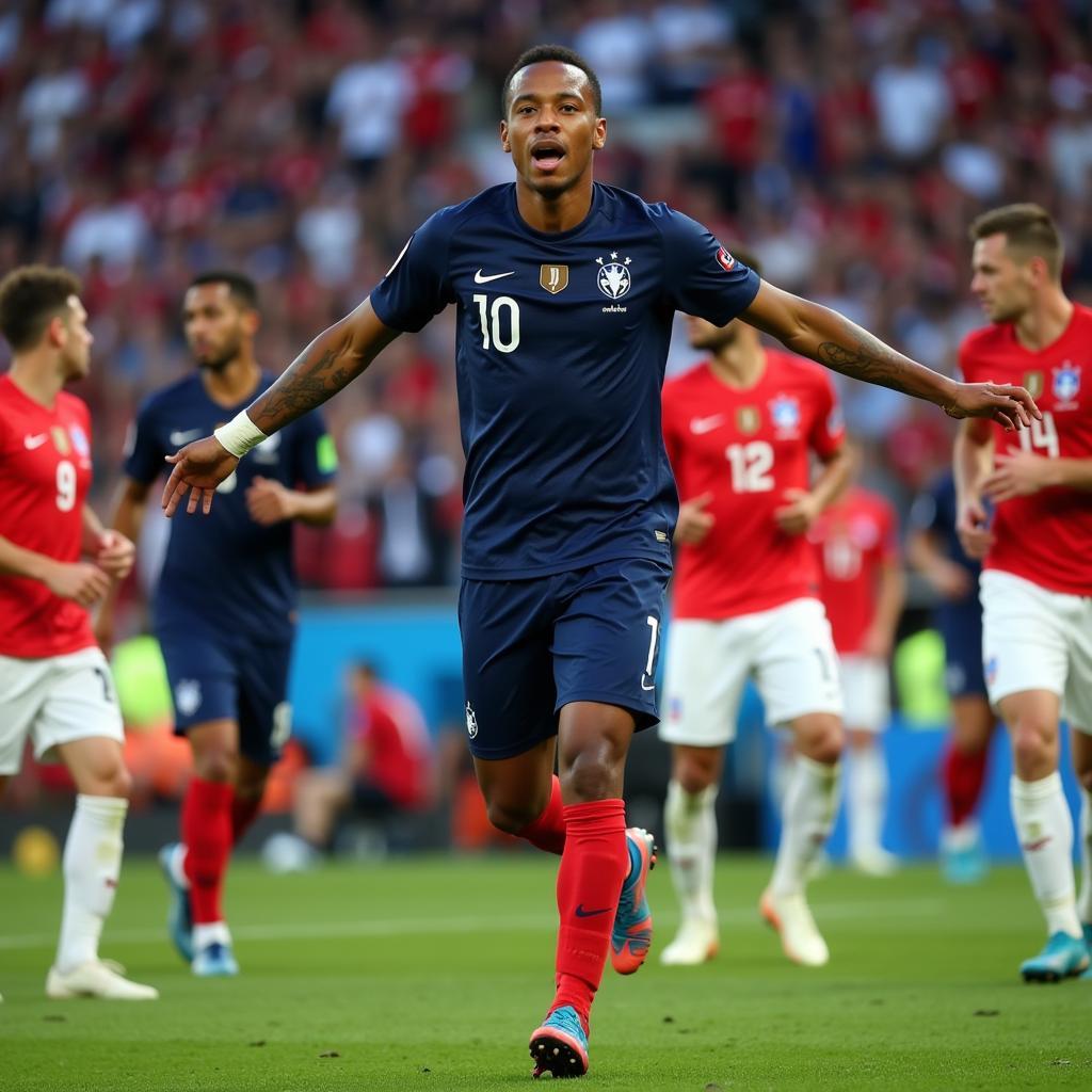 Kylian Mbappe celebrates a goal at the 2018 World Cup