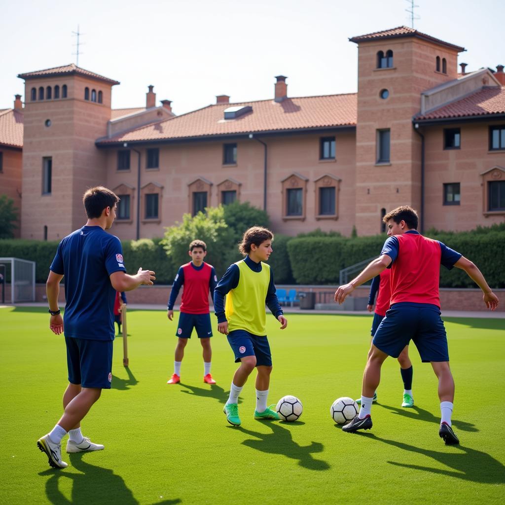 La Masia training session featuring Barca B players